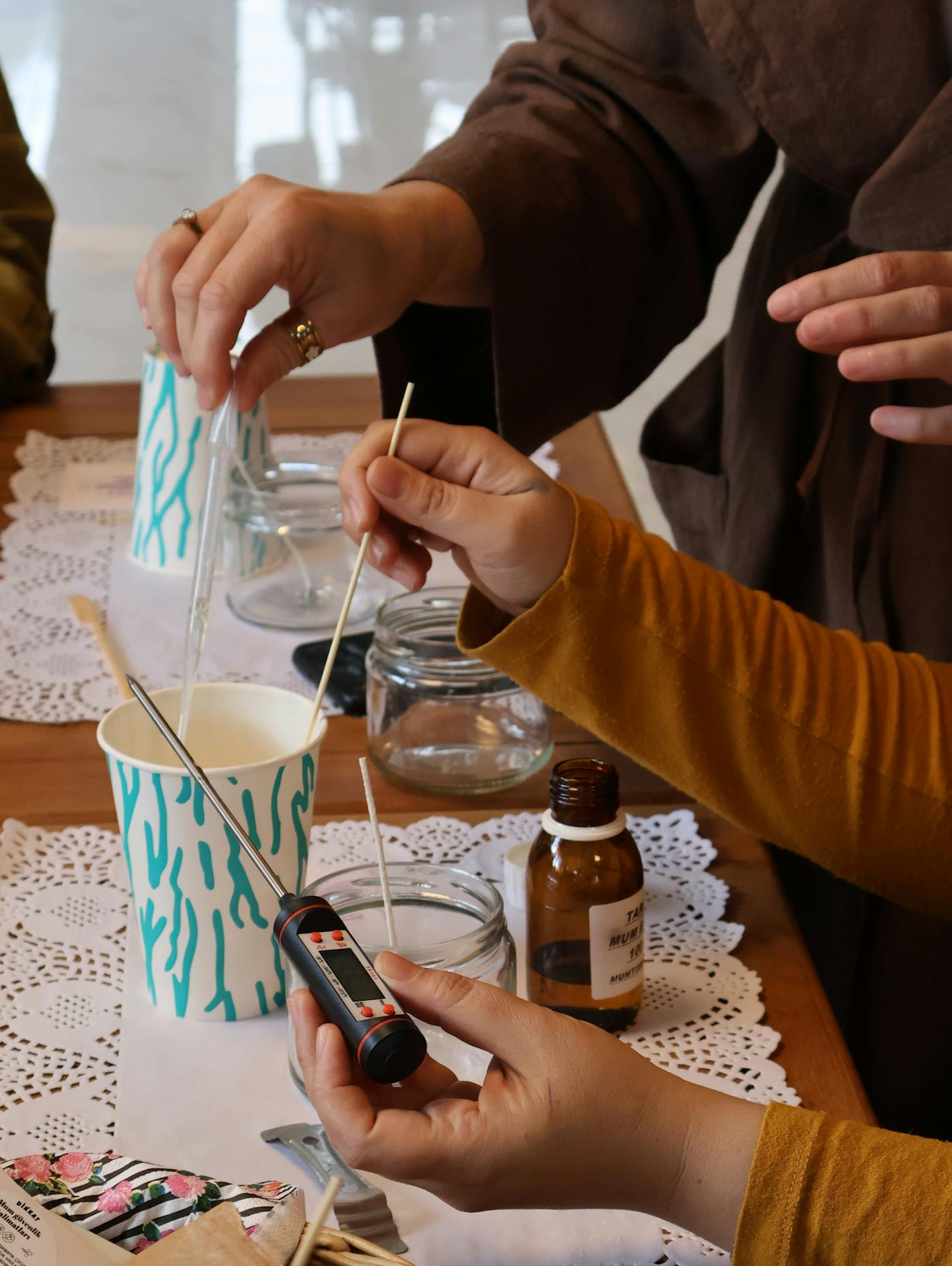 Hands-on craft workshop activity around a shared table