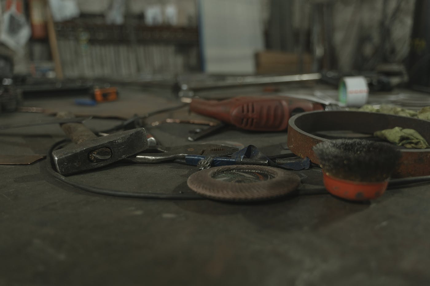 Tools laid out on a workshop bench